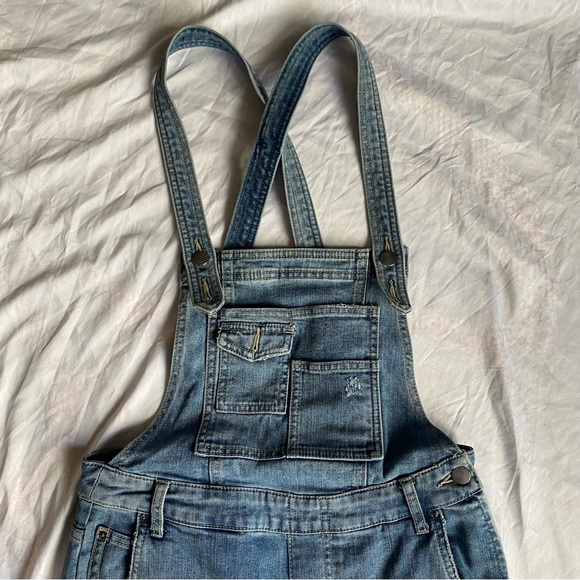 Free People Overalls Milo Slim Ankle Distressed Denim Jean Side Zip Size 25 - Picture 2 of 10